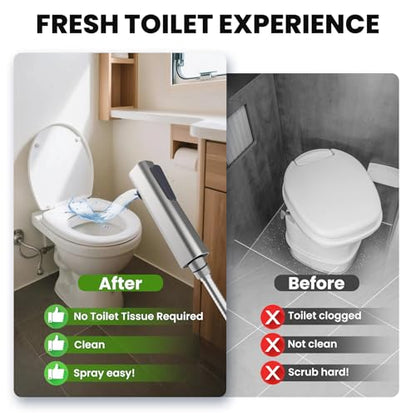 RV Bidet Sprayer, RV Handheld Bidet with Water Hose & RV Fitting, Wall-Mount Toilet Sprayer for Motorhomes, Fifth Wheels, Trailers & Campers Toilet (Brushed)