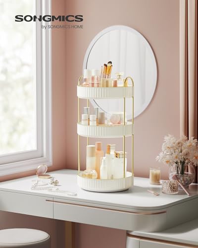 SONGMICS Makeup Organizer, 3-Tier Countertop, Customizable, Cloud White | Customizable skincare organizer countertop, round rotating, toiletries vanity organizer, lazy susan, gift UJKA011W01 - color: Cloud White, style: Round