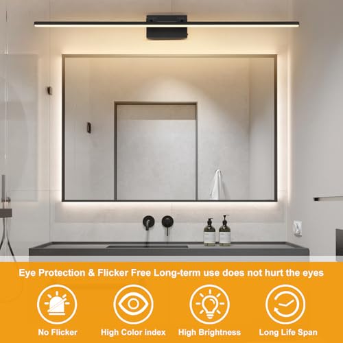 LED Bathroom Vanity Light, Modern Bathroom Light Fixture Over Mirror (3000K/4000K/6000K, Dimmable), Vanity Light Bar with Angle Adjustable, 48 Inch, Black - color: Black, size: 48 inch