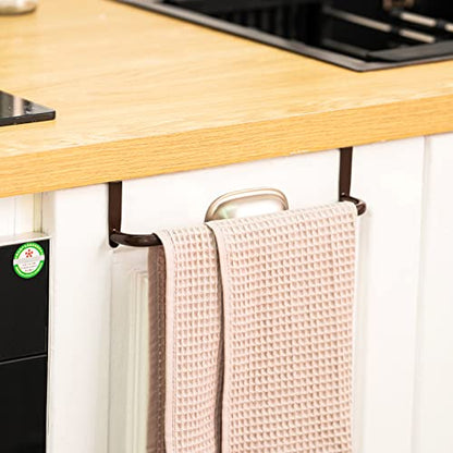 2 Pieces Metal Towel Bar Kitchen Cabinet Steel Towel Rack Bar for Hanging on Inside or Outside of Doors, Home Kitchen Bathroom(Brown) - color: Brown