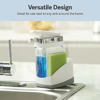 Casabella Sink Sider Solo Soap Pump and Sponge Caddy for Kitchen Sinks, Kitchen Sink Organizer Sponge Caddy and Soap Pump Combo, White - color: White