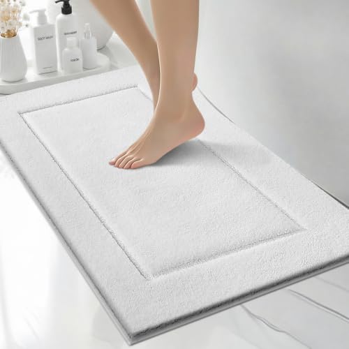 Extra Soft Bathroom Rug 20" x 30", Bath Mat, Throw Rug for Kitchen | Non Slip, Absorbent and Quick Drying, Absorbent, Washable Rug for Bathtub, sink, Shower, Bedroom, Laundry, Floor - color: White, size: 20" x 30"
