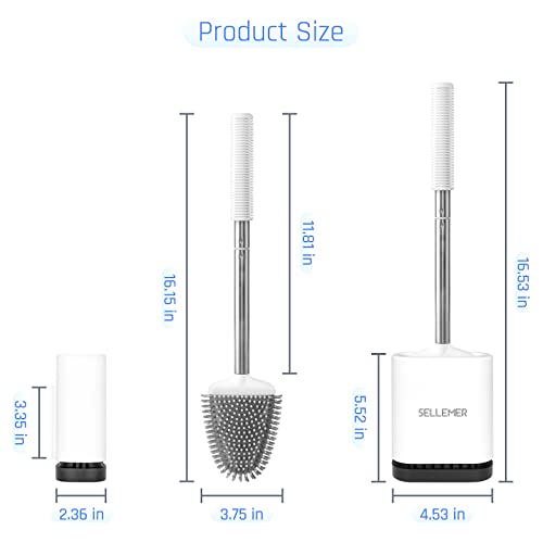 Silicone Toilet Brush, Ventilation Slots Base Holder 1 Pack, White | Flexible Bristles Flat Head for Rim, Hair Tangle-Free, Easy to Clean, Compact Design, Rustproof Handle, for Toilet/Sink/Tub - color: White-1pcs