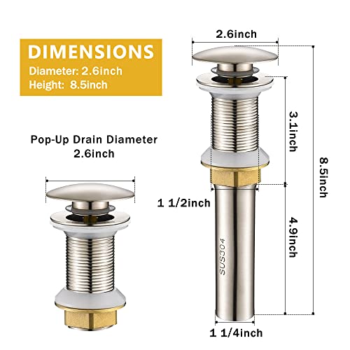 Bathroom Sink Drain Without Overflow - 1 1/2" Drain Opening - Pop Up Vessel Vanity Drain with Anti-Clogging Hair Catcher Basket,Brushed Nickel,Y1383W-BN - color: Brushed Nickel