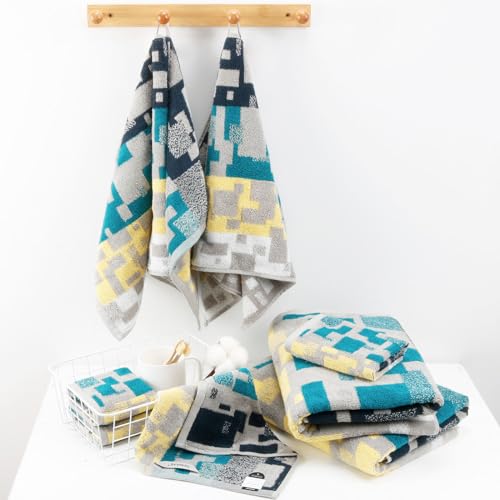 SEMAXE 18-Piece Cotton Bath Towel Set for Bathroom, Geometric Pattern | Stock-up towel set for family bathrooms, guest baths, multi-bath homes, and wash-day rotation, OEKO-TEX certified, easy care - color: C01: Colorful - Checkered
