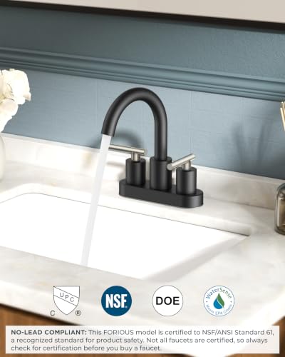 FORIOUS 4 Inch Centerset Bathroom Sink Faucet Black and Brushed Nickel | Brushed Nickel and Black bathroom faucet 4 In, RV Sink Faucet Bathroom with Pop Up Dain, 24" Water Hose, 1.2gpm Spare Aerator - color: Stainless Steel&Black, style: Classic
