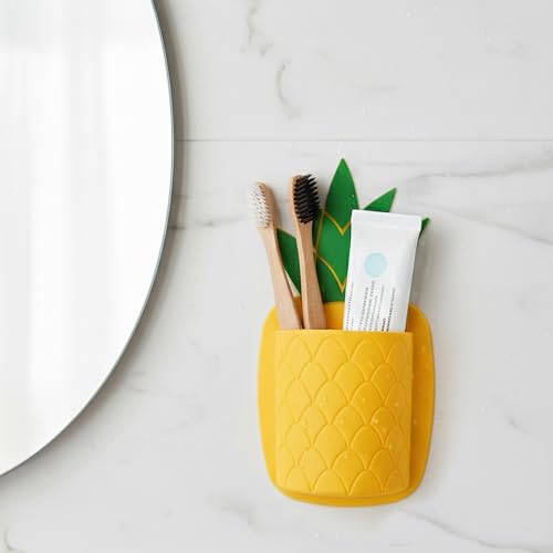 Pineapple Bathroom Toothbrush Holder – Silicone Wall Mounted Tooth Brush Suction Cup Organizer for Toothpaste, 1 Pack Shower Accessories with Cute Design