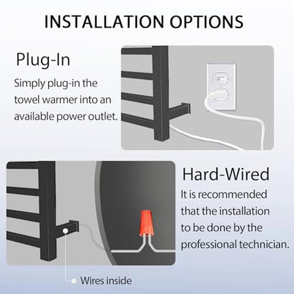 XBVV Black Towel Warmer Rack for Bathroom with Timer/Fahrenheit Display Electric Heated 10 Bars Drying Rail Plug-in or Hardwired Wall Mounted Heating Bath Towel Warming(Matte Black) - color: Matte Black