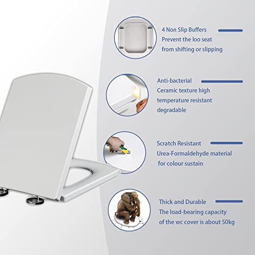 White Quick Release Universal Toilet Seat - Non-Slip, Easy Clean, Stable, Fits Standard Square Toilets, Size: 39.5-46.5 x 34.5cm - size: 39.5~46.5*34.5cm