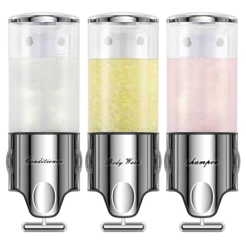EXIN DECHEN Shampoo and Conditioner Dispenser(Triple x 16.9 oz,Clear) | Easy Installation,Wall-Mounted,Bottle Separable,Large Capacity,Shower Shampoo Conditioner Body Wash Dispenser for Bathroom - color: Clear