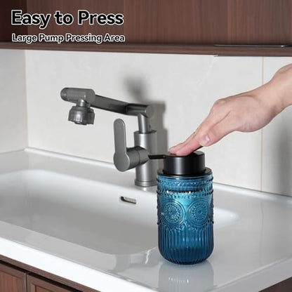 Glass Foaming Soap Dispenser - Foam Hand Soap Dispenser for Bathroom, 12 Oz Face Wash Dispenser Bottle with Foam Pump, Refillable Dish Dispenser for Kitchen (Blue) - color: Blue