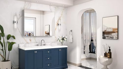 Keonjinn 40 x 32 Inch Large Medicine Cabinet for Bathroom, Silver Lightweight Combined Double Doors Mirrored Cabinet, Assembly Needed, Recessed or Wall Mount, Flexiable Ample Storage, Soft Closing | Assembly Needed, Lightweight Combined Double Doors, Rece