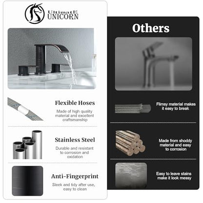 Ultimate Unicorn 8 inch Bathroom Faucet Oil Rubbed Bronze, Waterfall Bathroom Sink Faucet with Metal Pop-up Drain Stopper and 2 Supply Hoses,2 Handle Widespread Faucets for Vanity Sink 3 Holes | Bathroom Sink Faucet with Metal Pop-up Drain Stopper and 2 S