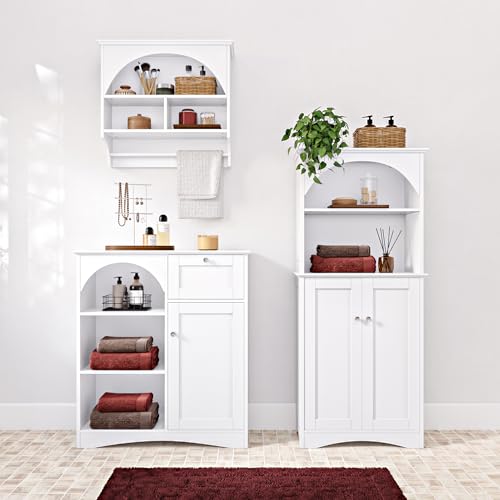 RiverRidge Bristol Tall 2-Door Bathroom Linen Storage Cabinet, White | Soft Close Hinges, Adjustable Shelves, Versatile Arched Design, Storage Cabinet Organizer Shelf