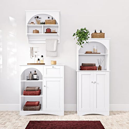 RiverRidge Bristol Tall 2-Door Bathroom Linen Storage Cabinet, White | Soft Close Hinges, Adjustable Shelves, Versatile Arched Design, Storage Cabinet Organizer Shelf