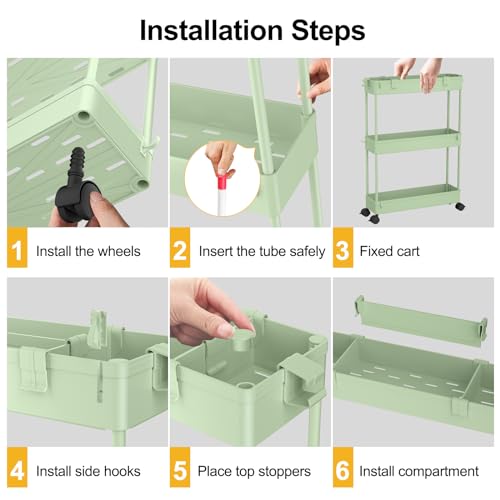 Slim Storage Cart 3 Tier,Bathroom Organizer Rolling Utility,Mobile Shelving Unit Slide Out for Office, Kitchen, Laundry Room & Narrow Places，Green - color: Green
