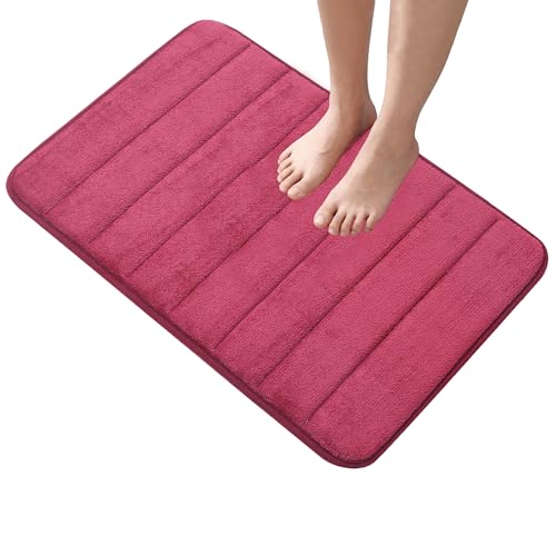 Memory Foam Bathroom Rug & Bath Mat,Striped Wine Red 31"x19" | Super Absorbent Thick Soft Bath Rug, Quick Drying Non-Slip Backing, Machine Washable, for Tub Floor Entryway - color: Wine Red, size: 1'7" x 2'7" (Rectangular)