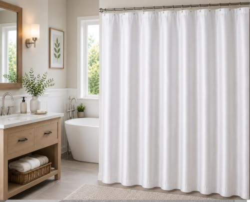 BH Home Shower Curtain Polyester Fabric Water Resistant Shower Curtain or Liner. Hotel Collection Quality. (White) - color: White