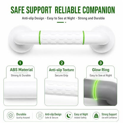 Shower Grab Bars for Seniors, 16-Inch Stainless Steel Safety Handle | handicap grab bar | Heavy-duty support | Glow-in-the-dark ring | wall-mounted grab bar | shower safety rail