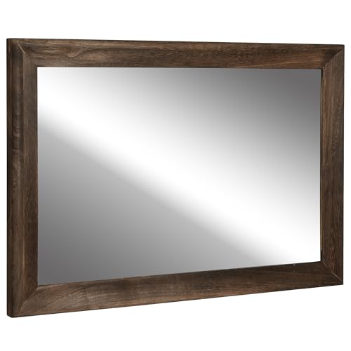 CULER Rustic Wood Wall Mirror for Bathroom,Rectangle 24 x 36 inch Hanging vatiny Mirrors with Wooden Frame for Living Room,Bedroom,Entryway (24x36 inch, Vintage Light Brown) - color: Vintage Brown, size: 36"L x 24"W