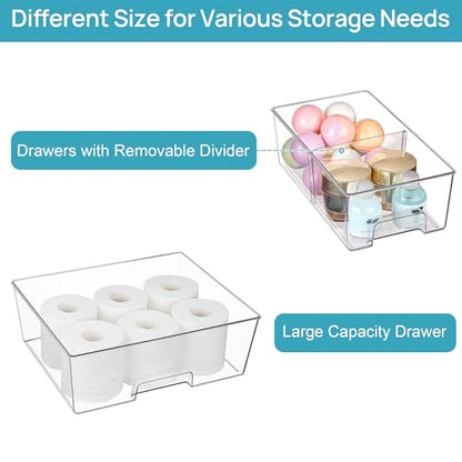 Vtopmart Clear Stackable Storage Drawers, 6 Pack Wide Organizer Set | Wide and Small Pull-Out PET Drawers for Flexible Sorting, Stackable Storage Solution for Cabinets, Closets, Pantry - style: 4 Small+2 Wide