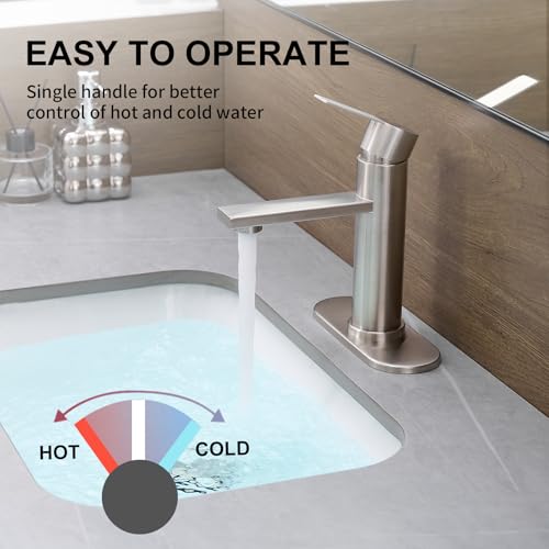 Bathroom Faucet Single Hole Single Handle Vanity Faucet | Modern Brushed Nickel Bathroom Faucet with Pop-Up Drain, Suitable for 1 Hole or 3 Hole Sink, Suitable for RV Etc Bathroom - color: Brushed Nickel