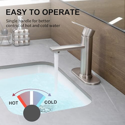 Bathroom Faucet Single Hole Single Handle Vanity Faucet | Modern Brushed Nickel Bathroom Faucet with Pop-Up Drain, Suitable for 1 Hole or 3 Hole Sink, Suitable for RV Etc Bathroom - color: Brushed Nickel
