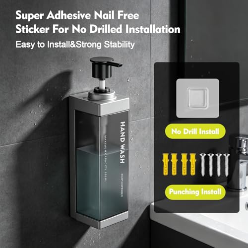 Wall Mounted Lockable Shampoo and Conditioner Dispenser | 17oz Large Pump Head No Drill Refillable ABS Plastic Bottle For Bathroom Shower Commercial Use Silver 1 Pack - color: Silver, size: 1
