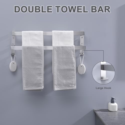 Double Towel Bar Towel Racks for Bathroom, Bath Towel Holders Wall Mount, Stainless Steel Towels Shelves Towel Rail, 2-Tiers (Brushed Nickel, 24 Inches) - color: Brushed Nickel, size: 24 Inches