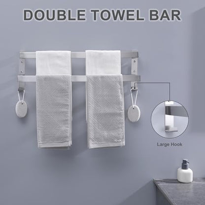 Double Towel Bar Towel Racks for Bathroom, Bath Towel Holders Wall Mount, Stainless Steel Towels Shelves Towel Rail, 2-Tiers (Brushed Nickel, 24 Inches) - color: Brushed Nickel, size: 24 Inches