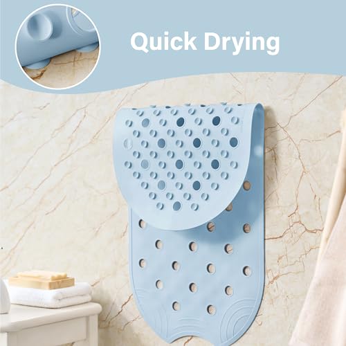 Rubber Bathtub Mat Shower Mat Non-Slip, 31x14 Inch, Bath Tub Floor Mat with Suction Cups and Drainage Holes, Light Blue - color: Light Blue, size: 31" x 14" (Oval)