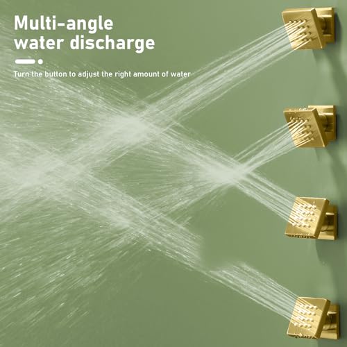 Shower Body Spray Jets with On Off Switch Adjustable Flow Body Sprays Jets Massage Spa Jet Brushed Gold, Flow control - color: Square-Brushed Gold