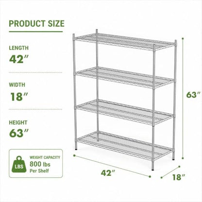 APLSS NSF 4-Tier Chrome Storage Shelves, 18"x42"x63", Dry Environments, Commercial Heavy Duty Steel Wire Shelving Unit, 800lbs Per Shelf, Kitchen Garage - color: Chrome, size: 18"x42"x63"