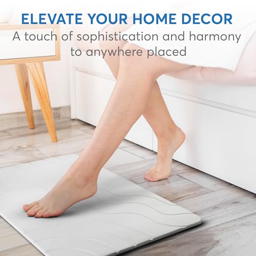 Stone Bath Mat Quick Drying Diatomaceous Earth Bath Mat Non Slip Shower Mat Super Absorbent Stone Bath Mats for Bathroom, Floor, Kitchen Counter, Easy to Clean (23.6” X 15.3”, White) - color: White