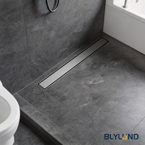 24 Inch Liner Shower Drain with Tile Insert Panels, Stainless Steel Rectangle Liner Drain, Shower Floor Drain with Hair Strainer, Ajustable Leveling Feet (Brushed Nickel) - color: Brushed Nickel-b, size: 24IN