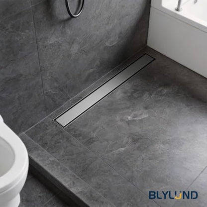24 Inch Liner Shower Drain with Tile Insert Panels, Stainless Steel Rectangle Liner Drain, Shower Floor Drain with Hair Strainer, Ajustable Leveling Feet (Brushed Nickel) - color: Brushed Nickel-b, size: 24IN