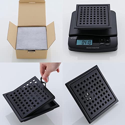 RANDOM Matte Black Square Shower Drain 6 Inch Drain Cover 304 Stainless Steel Floor Drain Grate with Removable Hair Strainer,6" Black Shower Drain - color: C-matte Black-6″ Square