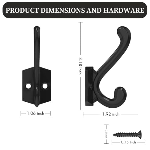 CBWLWJ 16 Pack Heavy Duty Metal Wall Hooks for Hanging, Wall Mounted Coat Hooks for Living Room, Bathroom, Kitchen – Hang Coat, Bag, Scarf, Towel, Hat, Key, Cup (Black) - color: Black