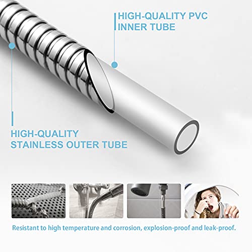 OFFO Shower Hose, 48 in Kink Free Stainless Steel Shower Hose Attachment Electroplating Handheld Shower Head Hose Flex Hoses Extension with Brass Insert & Nut for Pet Bathing Cleaning, Chrome - color: Chrome, size: 48 in