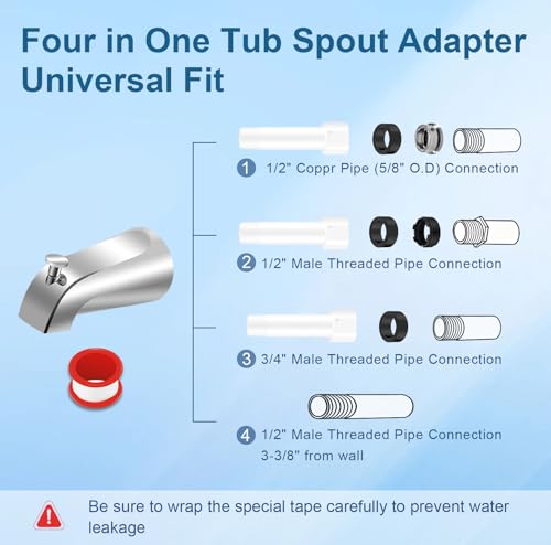 Universal Tub Spout for 1/2" Copper Pipe, 1/2" IPS and 3/4" IPS, Bathtub Spout with Diverter and Adapter and Hex Wrench (Chrome) - color: Chrome