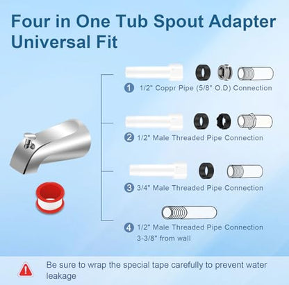 Universal Tub Spout for 1/2" Copper Pipe, 1/2" IPS and 3/4" IPS, Bathtub Spout with Diverter and Adapter and Hex Wrench (Chrome) - color: Chrome
