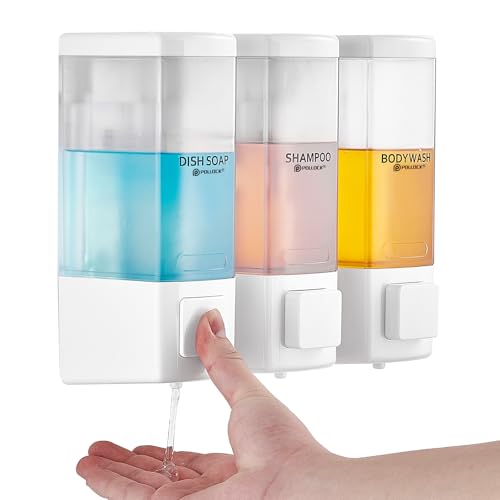 Pollock Shampoo and Conditioner Dispenser 3 Chamber * 500ML | Shower Soap Dispenser Wall Mounted, Body Wash Dispenser No Drill, Refillable Shower Dispenser for Bathroom - color: Blk-zt-53-w3