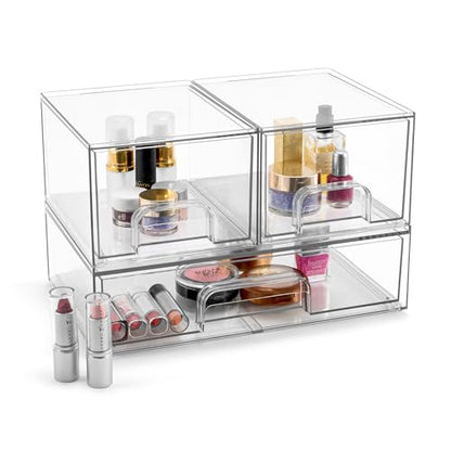 Sorbus Acrylic Storage Containers - 3 Pack, Stackable Storage Bins Set for Bathroom Organization - Clear Acrylic Drawer Organizers - Makeup Case Pull-Out Drawers (4.4’’ Tall and 12.1’’ Wide) - size: 3 Pack, 4.4’’ Tall and 12.1’’ Wide