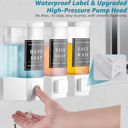 Shampoo and Conditioner Dispenser for Shower, 3 Chamber, White | Wall Mounted, No Drill, 3×16.9oz, ABS Plastic Material, Refillable With Labels, For Bathroom Hotel - color: Dm35-white