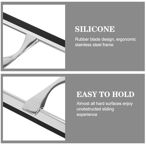 Stainless Steel Window Cleaning Squeegee with 10-inch Blade and Nail-Free Adhesive Hook, Shower Screen Scraper for Bathroom Glass Doors and Car Windows, Multi-Purpose Shower