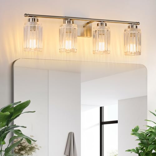 4 Light Bathroom Light Fixtures Modern Brushed Nickel 28 Inch Vanity Lights for Bathroom Lighting Fixtures Over Mirror with Thickened Glass Shade for Cabinet Mirror Bedroom Hallway - color: Brushed Nickel, size: 4 Lights