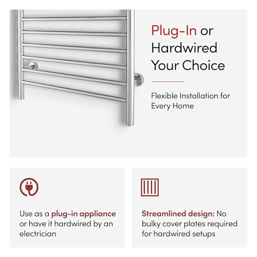 Heated Towel Rack, 10-Bar Wall-Mounted Electric Towel Warmer, Polished Stainless Steel, Plug-in or Hardwired, Luxury Bathroom Accessory for Warm, Dry Towels (WarmlyYours Infinity) - color: Polished Stainless Steel