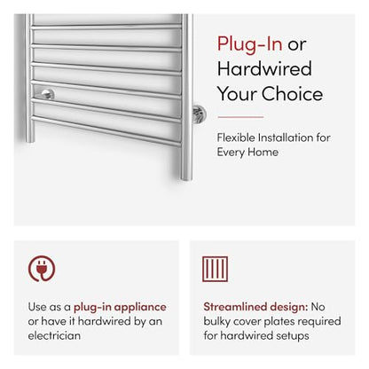 Heated Towel Rack, 10-Bar Wall-Mounted Electric Towel Warmer, Polished Stainless Steel, Plug-in or Hardwired, Luxury Bathroom Accessory for Warm, Dry Towels (WarmlyYours Infinity) - color: Polished Stainless Steel