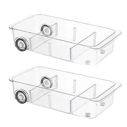 Roll-Out Refrigerator Organizers and Storage, 2 Pack Drawer Fridge Bins | Silicone Wheels, Adjustable Dividers, Thick Clear PET, Built-In Handle, for Fridge, Pantry, Bathroom & Kitchen Organization - size: 2pack