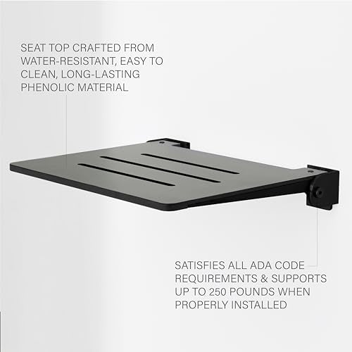 Seachrome 18 inch Silhouette Slimline Folding Wall Mount Shower Bench Seat, Gray Seat with Matte Black Frame - color: Gray Seat With Matte Black Frame